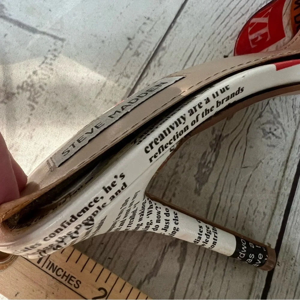 Vintage Steve Madden Y2K Size 10 Newspaper News Print Heels Clear Slide Shoes - Picture 9 of 16